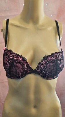 Betsey Johnson Intimates  Black/pink Mesh  Push Up Bra Sz 34B - Image 1 of 4