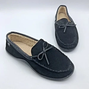 Isotoner Men Black Faux Fur Lined Slipper Shoe Size 9.5-10.5 Pre Owned - Picture 1 of 12