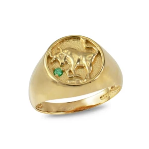 Gold Taurus Zodiac Emerald Ring - Picture 1 of 7