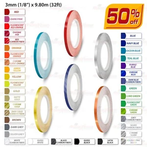 3mm 1/8" Zierstreifen PinStripe PKW AUFKLEBER Klebeband Linienband Dekorstreifen - Bild 1 von 51