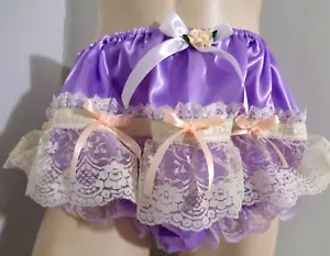Adult so sissy purple so frilly men satin panties briefs bloomer dress-up 34-50 - Picture 1 of 4