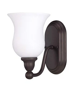 Sudbury Bronze And Satin White Glass Energy Star Wall Sconce - Picture 1 of 1