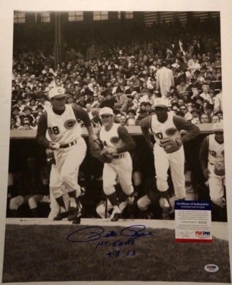 PETE ROSE Signed 16x20 "1st Game 4-8-63" Reds Auto Photo PSA/DNA COA Autograph - Image 1 of 2