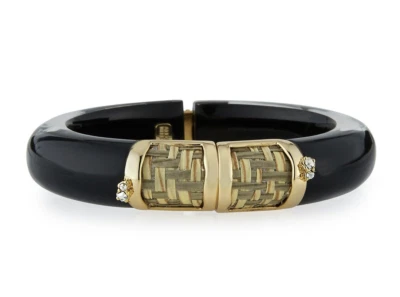 Brazalete con bisagra Alexis Bittar tejido de rafia y lucita nuevo con etiquetas, raro Foto 1 de 4