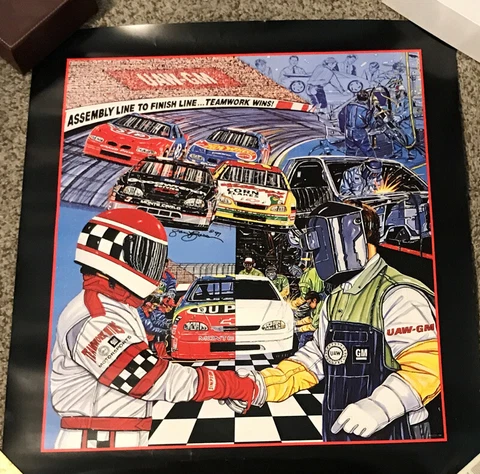 Vintage 1997 Sam Bass NASCAR Winston Cup Poster 24 1/2  X 22 UAW-GM Promo Cover