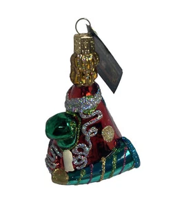 Old World Christmas Red Green Gold Party Hat Glass Ornament 3.5 inch - Picture 1 of 5