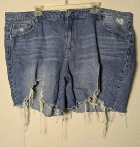 And Now This Destroyed Frayed Edge Cut Off Blue Denim Shorts 20W Festival Show - Picture 1 of 3