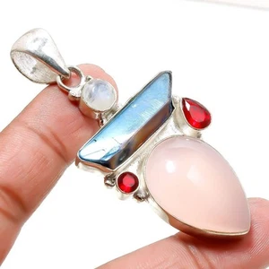 Cuarzo rosa multi piedras preciosas colgante hecho a mano diseño único joyerí... - Imagen 1 de 6