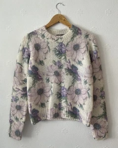 Maje Purple & White Mohair Blend Floral Jumper Size 1 UK 8 NWT - Picture 1 of 8