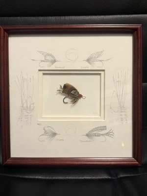 John Betts Cleveland Fly Framed Shadowbox Signed Art Sketch, Hand Written Letter - Image 1 of 4