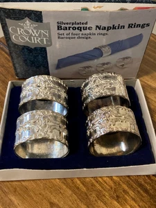 Vintage Krone Hof Silber Barock Serviettenringe 4er Set in Box - Bild 1 von 7