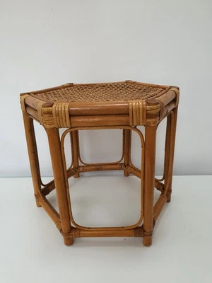 Vintage Bamboo Rattan Hexagonal Stool 29cm - Image 1 of 4