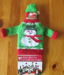 Neu Weihnachten Morgen Marke Schneemann Strick Flaschenbezug mit Mütze/Orig Verpackung - Bild 1 von 4