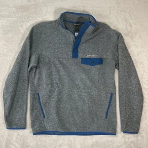 NUOVO maglione Eddie Bauer uomo grigio medio blu pile Mr scivoli finto scatto - Foto 1 di 8