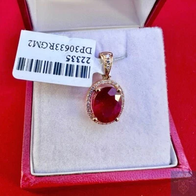Ruby And Diamond Pendant (Genuine Stones/14k Rose Gold) - Image 1 of 4