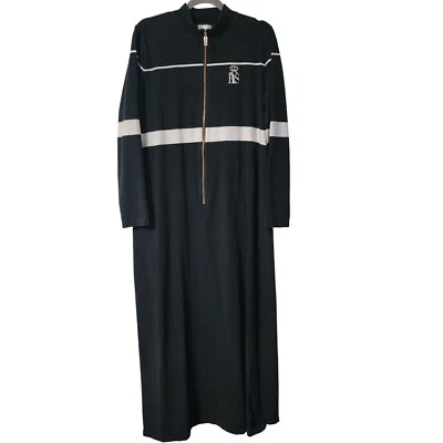 Maxi Vestido Revasonee Talla Grande Manga Larga Rayas Informal Media Cremallera Tejido Negro Foto 1 de 4