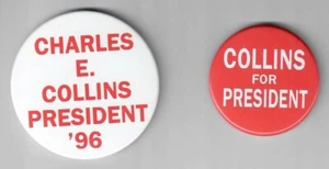 Par de botones oficiales para 1996 republicano Charles Collins Presidencial Hopeful - Imagen 1 de 1