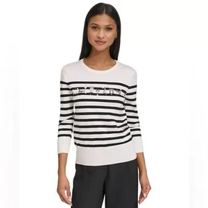 Suéter para mujer Karl Lagerfeld Paris manga 3/4 a rayas adornado nuevo sin etiquetas - XL - Imagen 1 de 9