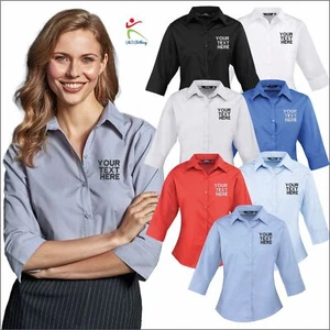 Personalised Premier Ladies 3/4 Sleeve Poplin Blouse Formal Staff Uniform Shirt - Picture 1 of 12