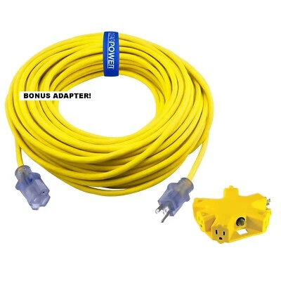 CP 100 ft 12/3 SJTOW Heavy Duty Contractor Extension Cord w/ Adapter, CPCO90001 - Image 1 of 4