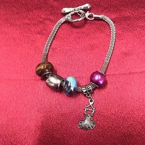 Silver European Beaded 7” Bracelet Beads Spacers Sun Dress charm & Toggle Clasp - Picture 1 of 3