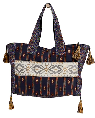 NEW FREE PEOPLE BASEL TASSEL BOHO TRIBAL SOUTHWESTERN PRINT TOTE BAG BOHO - Image 1 of 4