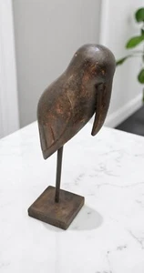 Vintage Wooden Bird Figurine on Stand Original Old Hand Carved - Picture 1 of 7