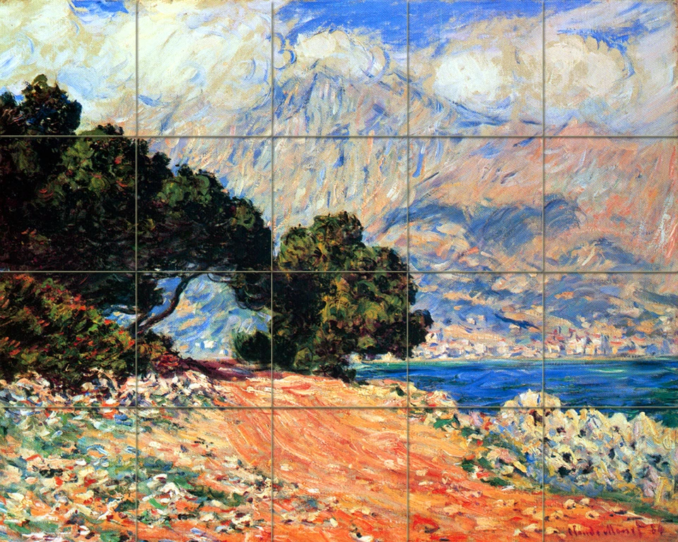 30 x 24 Art Tumbled Marble Mural Landscape Monet Tile #119 - Image 1 of 1