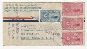 Venezuela: 1949; Copertina registrata ad Austin Texas con buona cancellazione EBVC045 - Foto 1 di 2