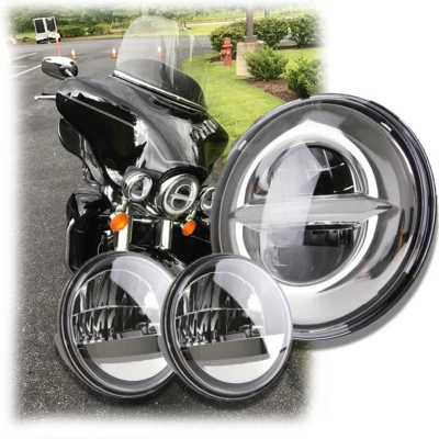 7"LED Projector Headlight + Passing Lights For Harley Touring Electra Glide​ - Image 1 of 4