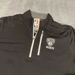 Brooklyn Nets Sweater Mens Medium Black Pullover 1/4 Lightweight Stretch NWT - Picture 1 of 8