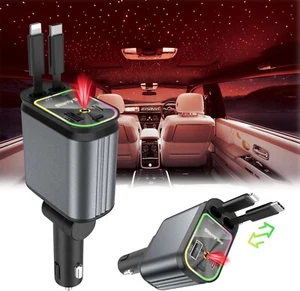 Cargador de coche retráctil de proyección de estrellas estrelladas, adaptador de coche de carga rápida 4 en 1 - Imagen 1 de 7