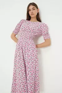 Dorothy Perkins Pink Ditsy Shirred Waist Midi Dress - Picture 1 of 5