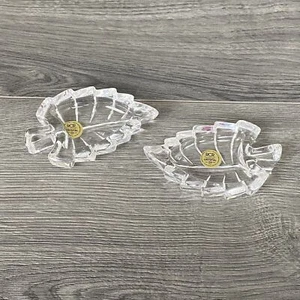 RCR Royal Crystal Rock Jewelry Tray leaf Leaves 24% Lead Crystal Italy Set of 2 - Picture 1 of 10