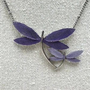 Lavender Dragonfly Art Jewelry Pendant Necklace Secrets of Stones Enamel 16.25" - Picture 1 of 16