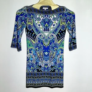 Sandra Darren Damen 8 Paisley Jersey Etuikleid Stretch 3/4 Arm blau grün - Bild 1 von 8