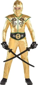 Gold Fighter Ninja Warrior Martial Arts Fancy Dress Up Halloween Child Costume - Picture 1 of 12