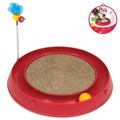 Play-n-Scratch rot mit Biene + Kratzmatte, Kratzspielzeug Spielkreis + Minze