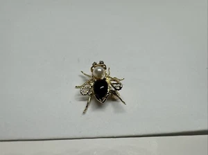 Designer 14 K yellow gold Pearl & onyx bumble bee insect brooch pin Pendant - Picture 1 of 10