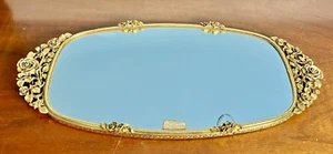 Vintage Ornate Gold Mirror Vanity Tray Hollywood Regency Floral Rose Matson FLAW - Picture 1 of 12