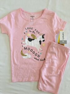 New Carter's Girls Cow Pajama Set Shorts Toddler Pink 4t,5t