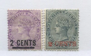 Mauritius QV 1885 and 1887 overprinted 2 cents mint o.g. hinged - Picture 1 of 1