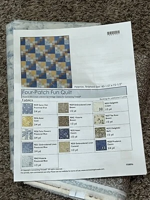 Connecting Threads Four Patch Fun Quilt 601/2 X 72 1/2 blue gold tans flowers - Image 1 of 4