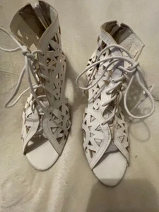 EUC White Cutout Lace Up Gladiator Sandals with Wedge Heels Size 8 (39) - Picture 1 of 9