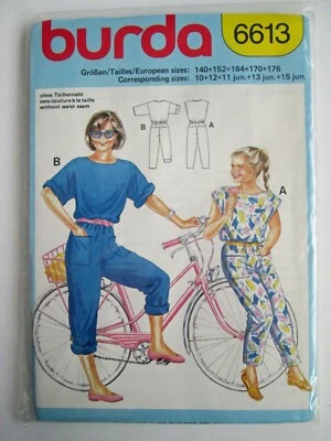 NEW Vintage BURDA Sewing Pattern Jumpsuit Junior's Girls Youth Romper 1980s 6613 - Image 1 of 2