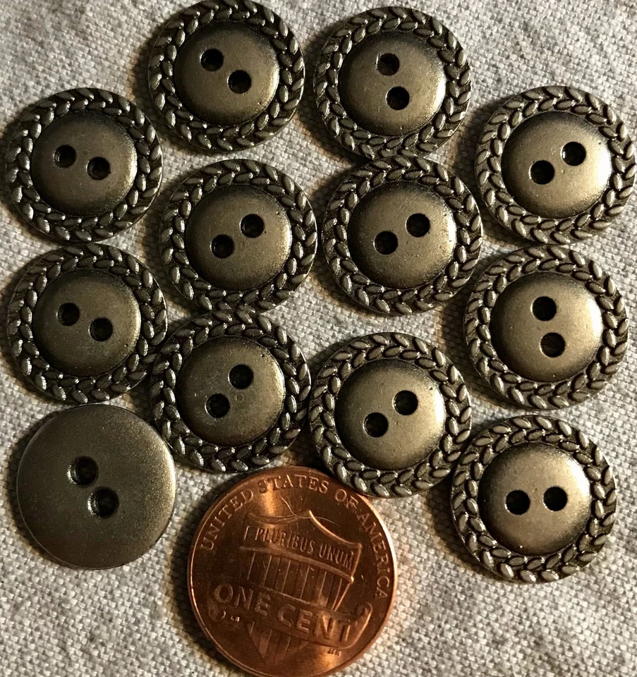 12 botones antiguos de metal tono plata para coser a través de 2 agujeros casi 5/8" 15 mm # 4785 Foto 1 de 1