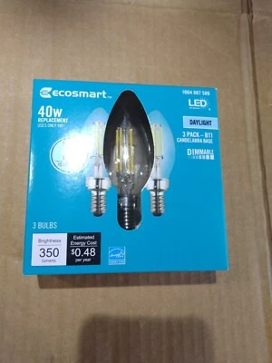 3 Pack EcoSmart 40W Daylight Dimmable LED B11 Candelabra Base  (1004 887 586) B1 - Image 1 of 4