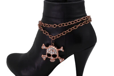 Mujer Oro Rosa Metal Bota Cadena Pulsera Zapato Esqueleto Calavera Dije Motociclista Jinete Foto 1 de 4