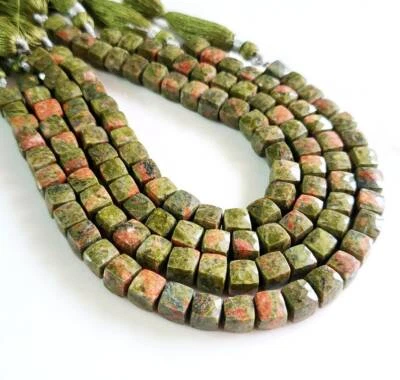 Perle Di Gemma Unakite A Cubo 3D Facettate 6-7 Mm 8" Pollici - Immagine 1 di 3