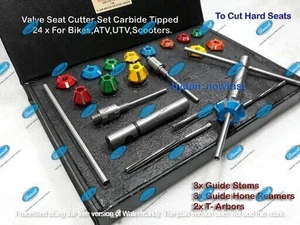 24x Motorcycles Heads Valve Seat Cutter Set CARBIDE TIPPED Guide Stem Reamers HS - Picture 1 of 2